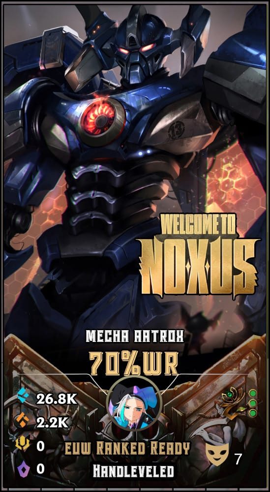 Mecha Aatrox | EUW | 70% Win Rate | Hand-Leveled & Ranked Ready