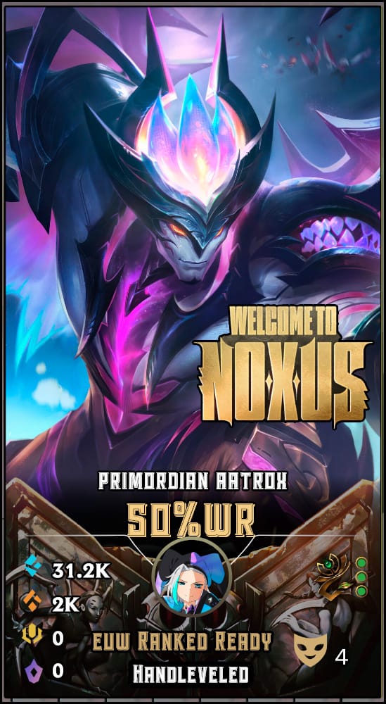 Primordian Aatrox | EUW | 50% Win Rate | Hand-Leveled & Ranked Ready