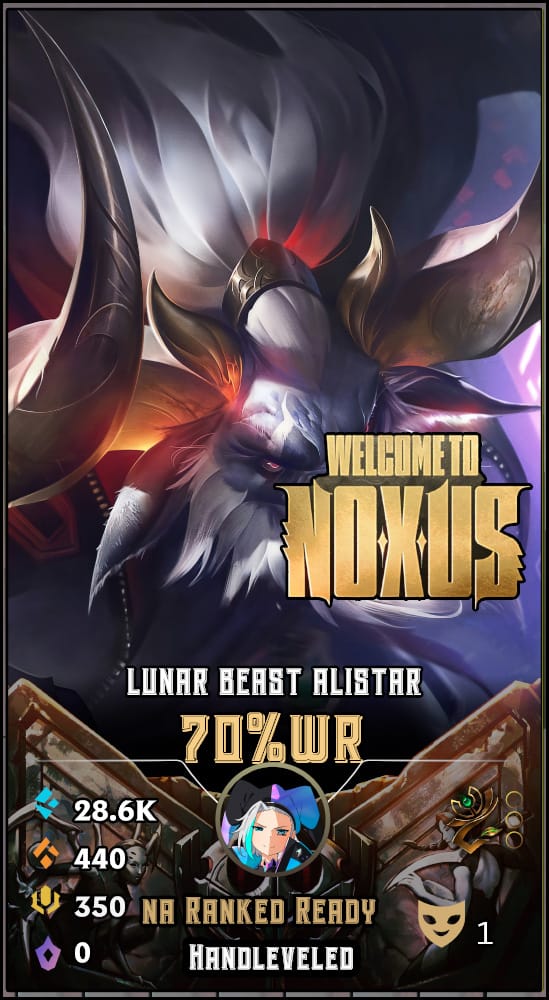 Lunar Beast Alistar | NA | 70% Win Rate | Hand-Leveled & Ranked Ready