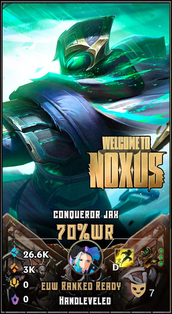 Conqueror Jax | EUW | 70% Win Rate | Hand-Leveled & Ranked Ready