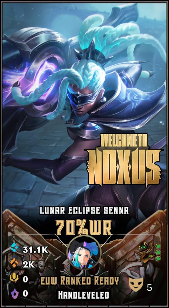 Lunar Eclipse Senna | EUW | 70% Win Rate | Hand-Leveled & Ranked Ready
